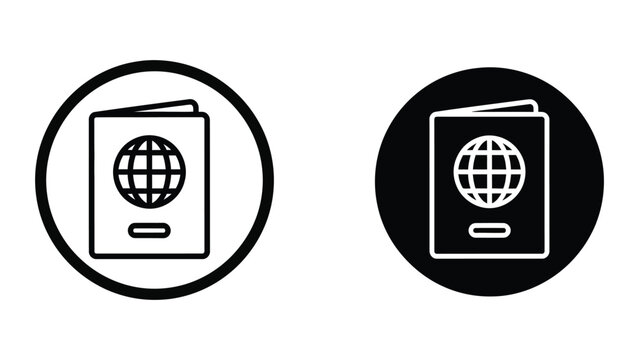 Passport icons with globe symbol in circular frames