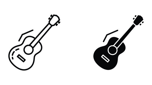 Minimal line art guitars icon set with classical and electric styles