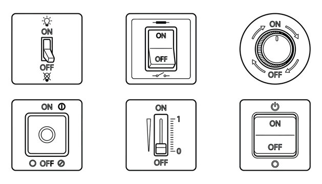 Modern Switch Control Icon Collection Minimal Electric Button Vector Set