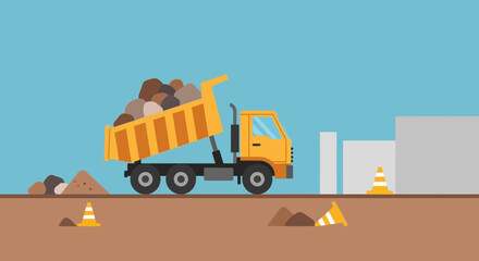 Large Yellow Construction Dump Truck Vehicle 2. © Khusni