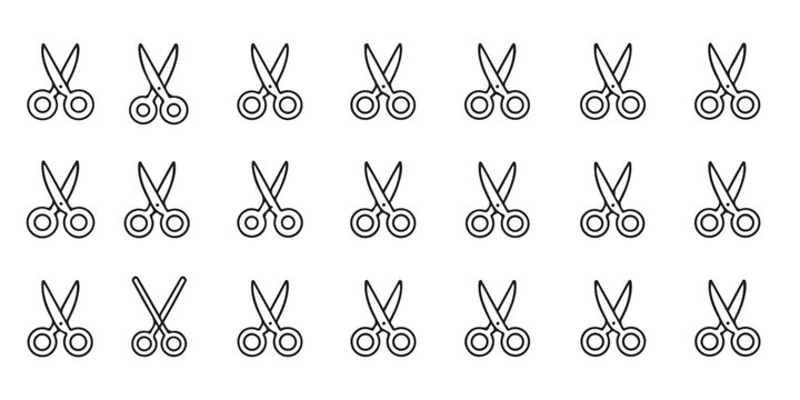 Scissors line icon seamless pattern on white background
