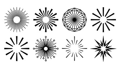 Obraz premium Abstract Sunburst Icon Set with Radial Burst Rays Decorative Geometric Vector Collection