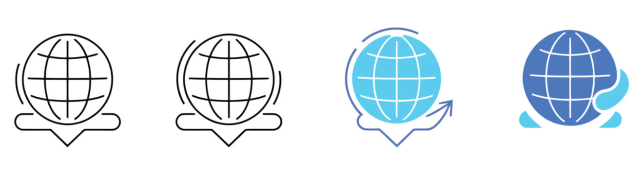 Cross border payment icon collection set, multiple style illustration, international money transfer and global transaction symbols, currency exchange and fintech concept, modern flat, line, outline, a