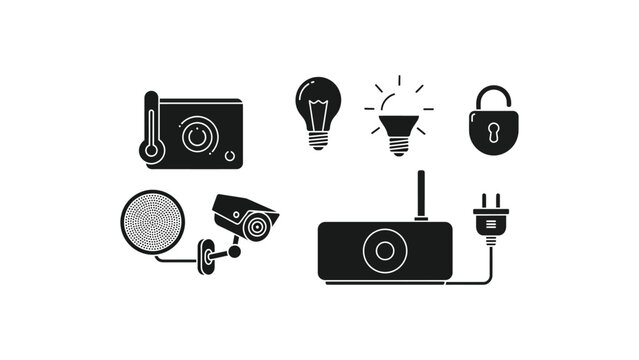 Smart home security and automation icons set