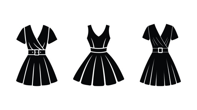 Set of black cocktail dresses, short and stylish designs perfect for party, evening, or fashion events.