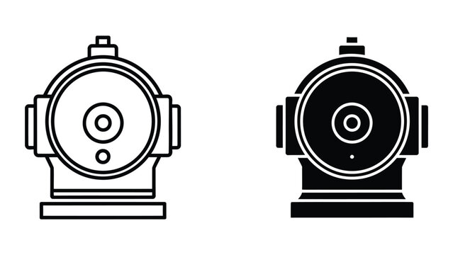 Isometric fire hydrant control valve icons in black and white
