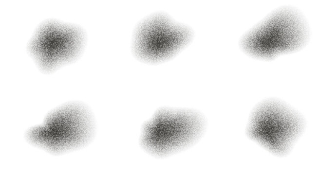 Spray dot noise texture. Black grain stipple gradient. Geometric shadow effect. Dissolve radial overlay