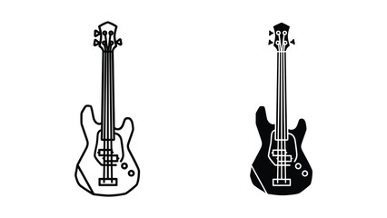 Fototapeta premium Two electric bass guitars in contrasting line art style
