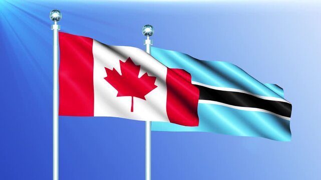 Botswana and Canada National Flag Waving on Pole Loop