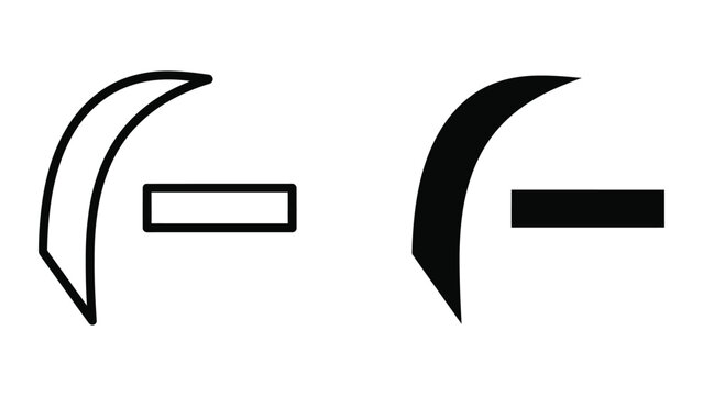 Black and white curved bracket with horizontal line icons