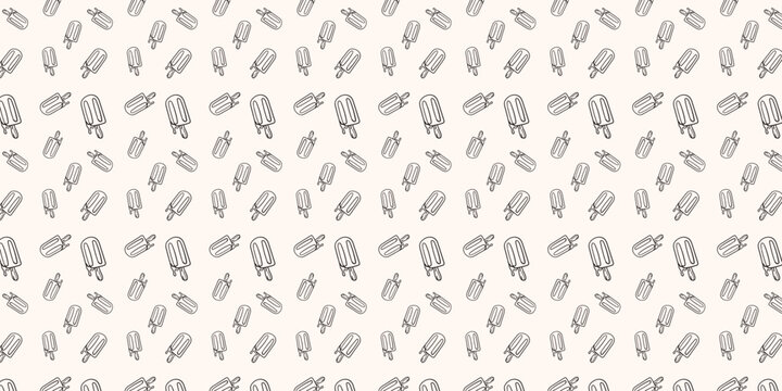 Seamless pattern of hand drawn popsicle sketches on a light pink background minimalist summer ice cream doodle illustration for wallpaper, textile, and wrapping paper
