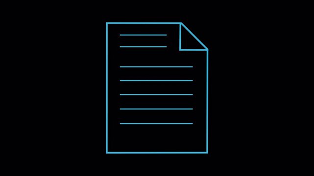 Blue minimalist document icon with text lines on alpha channel transparent background. Professional UI wireframe representing file loading, digital reports, or office paperwork.