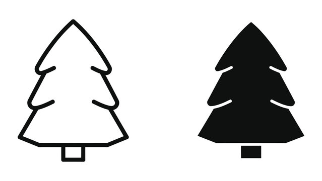 Simple christmas tree icon pair outline and filled
