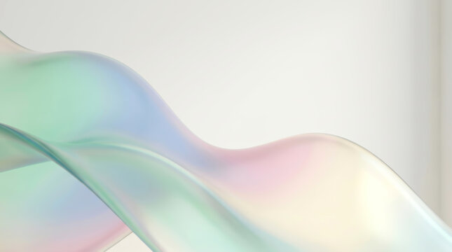 Abstract gradient background with modern design featuring a soft iridescent fluid wave in pastel colors like pink blue and green on a clean white backdrop for elegant digital art projects.