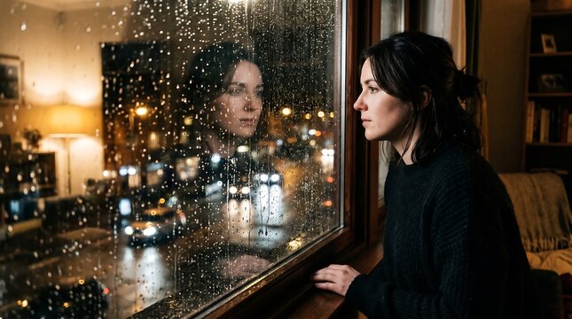 Looking Outside Through Rainy Window