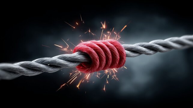 Tension in metal wire with sparks occurring at the junction of twisted strands