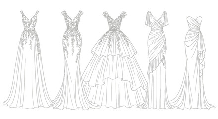 Fototapeta premium Collection of elegant evening gowns designs.