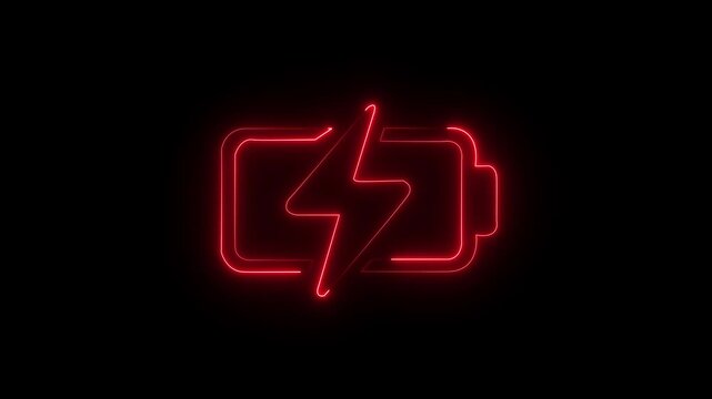 Bright neon electric battery icon power baton icon black background motion animation 4k video...