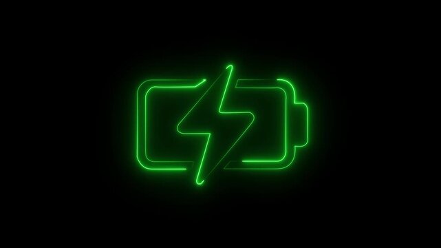 Bright neon electric battery icon power baton icon black background motion animation 4k video...