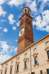 Fototapeta premium Torre dei Lamberti (Lamberti Tower), the tallest medieval tower in Verona, Italy.
