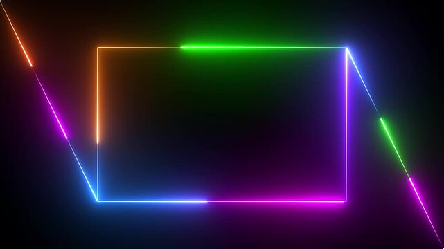A abstract neon rectangle and neon line animation on black background. neon glowing neon animation