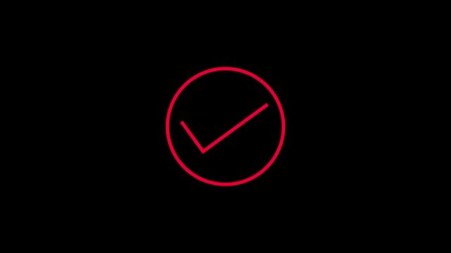 Abstract a red color check mark icon animation on black background