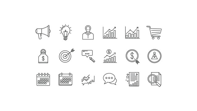 Set of flat business and marketing icons