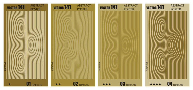 Set of four abstract geometric patterns with wavy lines and pixel blocks in earth tones.