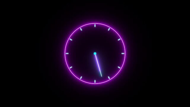 Animated continuous looping a neon clock on black background