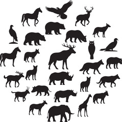 Fototapeta premium Diverse Wildlife Animal Silhouettes Collection