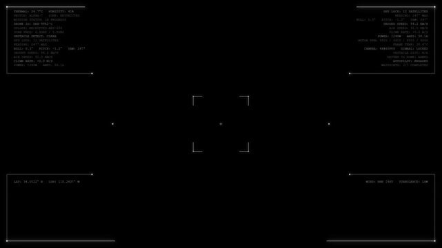 Futuristic Drone HUD Interface With Targeting Crosshairs And Data Overlay, Tactical Screen Animation