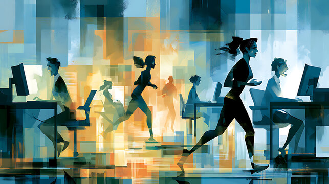 An illustration of unproductive zombie workers, drifting along. Flow-driving workers are unable to think outside the box, are unmotivated, unproductive, and have a negative impact on their colleagues 
