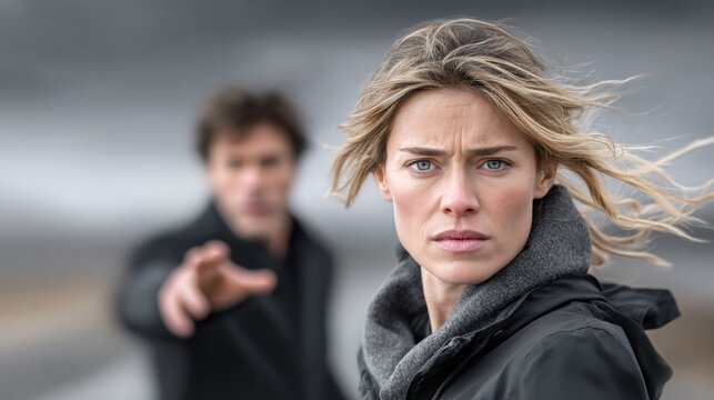 Tension builds as a woman confronts a man reaching out in a moment of conflict