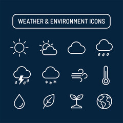 Obraz premium Weather and environment icons set logo vector illustration template. Simple design hand draw