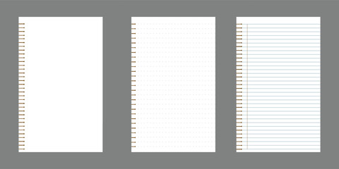 paper notebook, blank paper note book, notebook sheet, notebook page template, line notepad pages, dot graph notepad page vector illustration. ©  Mochammad Zahrah
