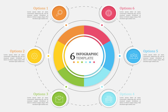 Circular infographic template divided on sections to visualize stages or processes. Advertising Pie Chart Diagram Presentation.