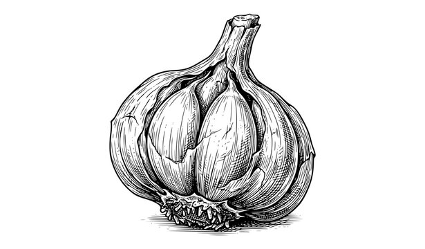 Detailed garlic bulb engraving style botanical vector illustration isolated on white