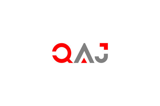 Modern Minimalist QAJ Logo Design - Red and Grey Geometric Lettering for Corporate Brand Identity