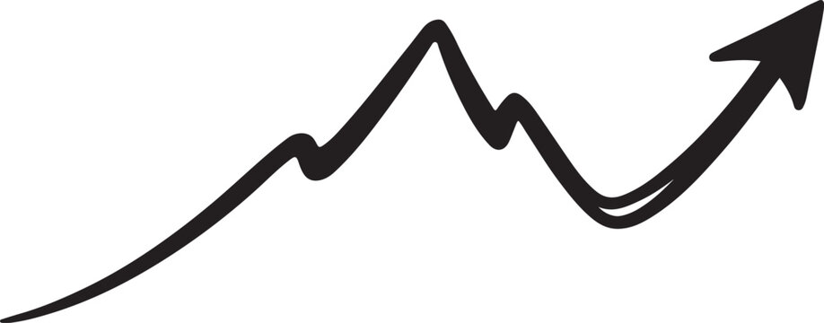 abstract directional arrow icon with continuous line and black silhouette
