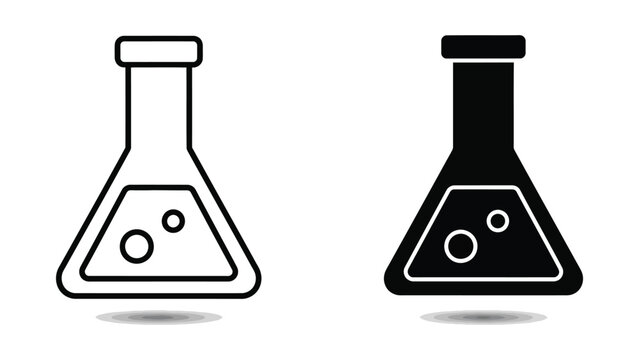 Black and white erlenmeyer flask icon with liquid