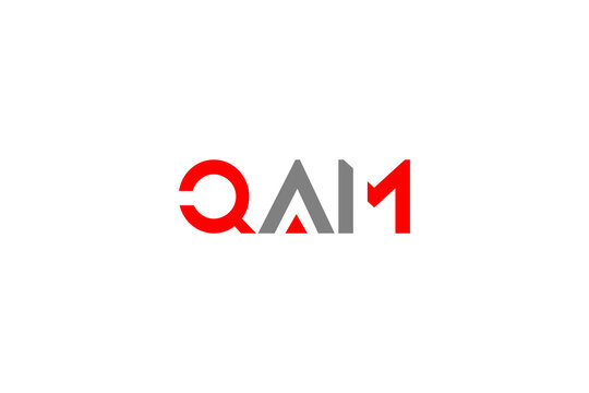 QAM Modern Letter Logo: Bold Red and Grey Geometric Design for Technology, Business, and Data Brands