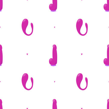 Various vibrators seamless pattern. Flat sex toys vector pattern