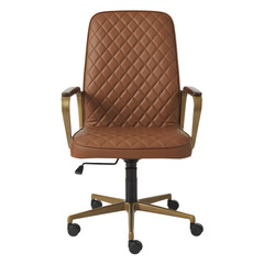 Fototapeta premium Brown leather office chair with diamond quilted backrest isolated on transparent background