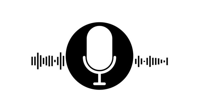 Voice recording podcast mic microphone button icon animation. neon line microphone icon