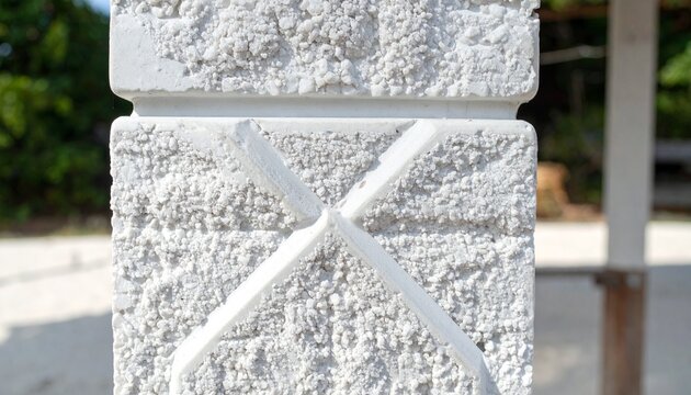 White textured stone block wall with geometric carved lines background