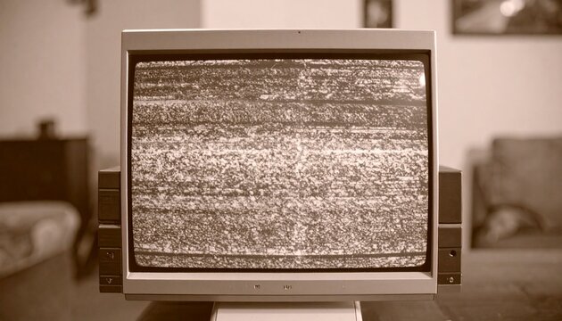 Retro computer monitor screen with analog scanlines and grain texture background