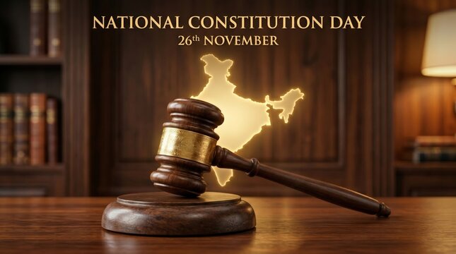 Gavel on desk with Indian map in background