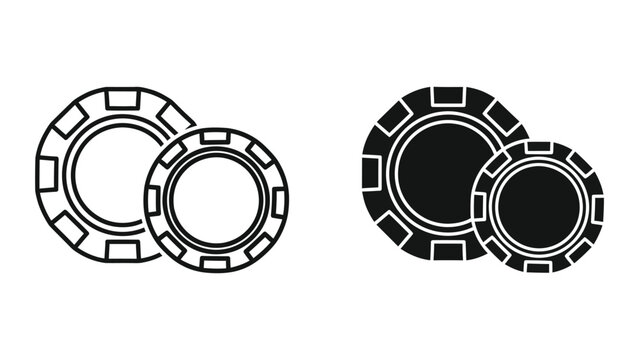Black and white poker chips stack and single view