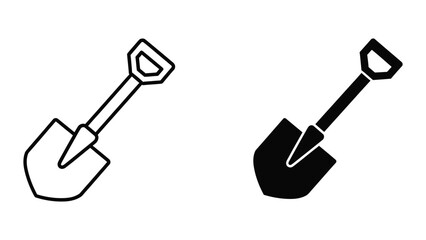 Simple black and white shovel and trowel icon set © Jahidul