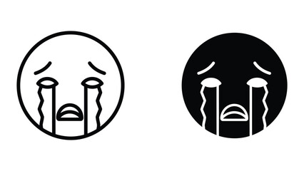 Obraz premium Sad and angry crying face emoji icons in black and white